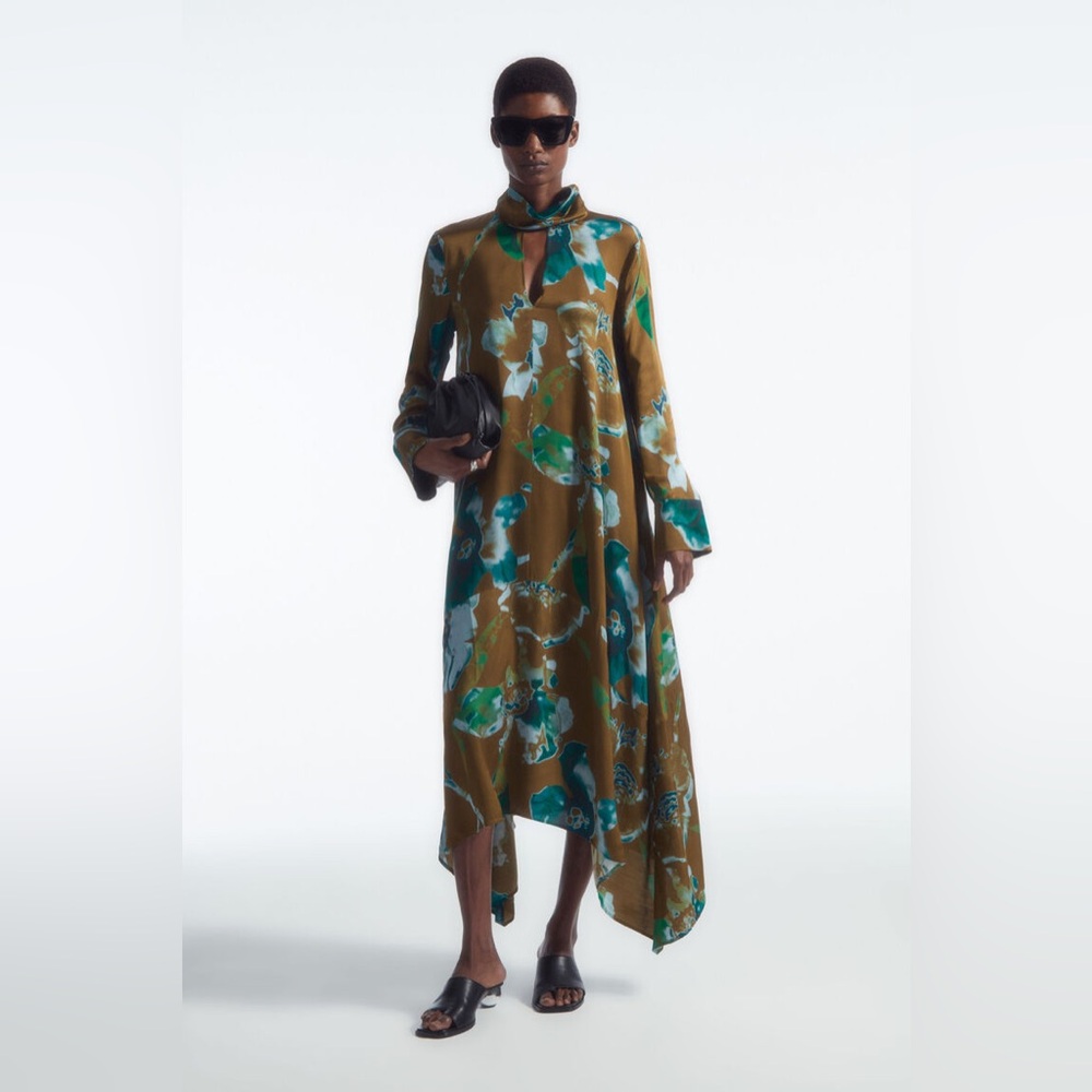 COS asymmetric printed midi dress